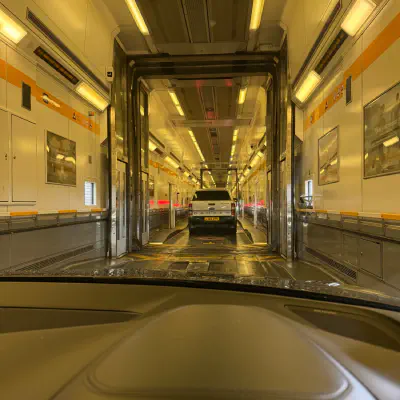 On a train, in a car about to …