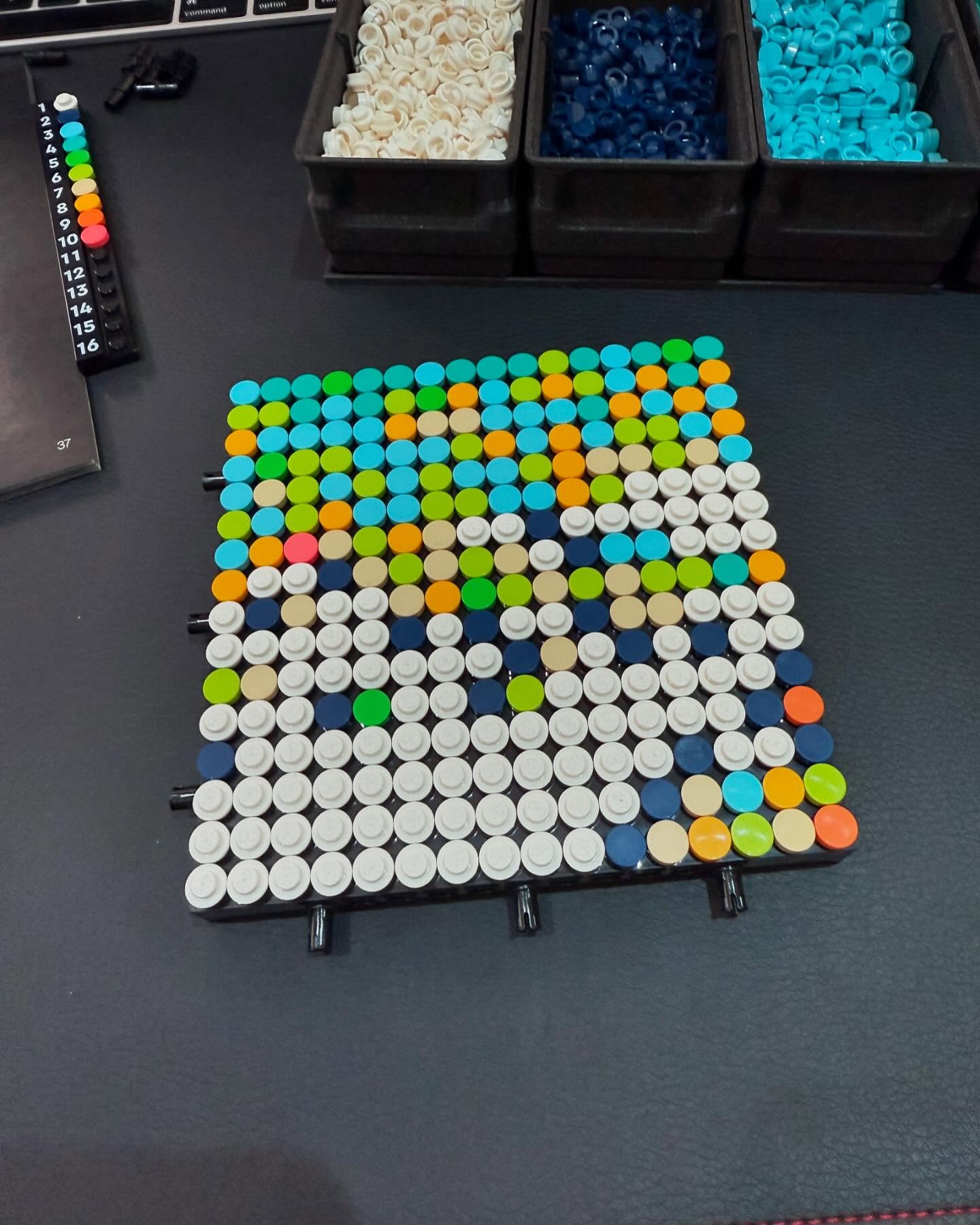 Next row completed one 16x16 panel at a time (5 to a row) #lego